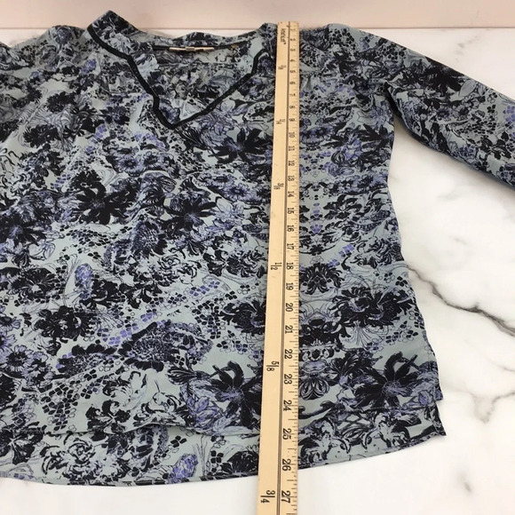 Rebecca Taylor Blouse Womens 0 Blue Black Floral Kiku Print 3/4 Sleeve Silk Top‎ - Picture 12 of 12